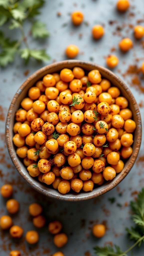 A bowl of roasted chickpeas with spices