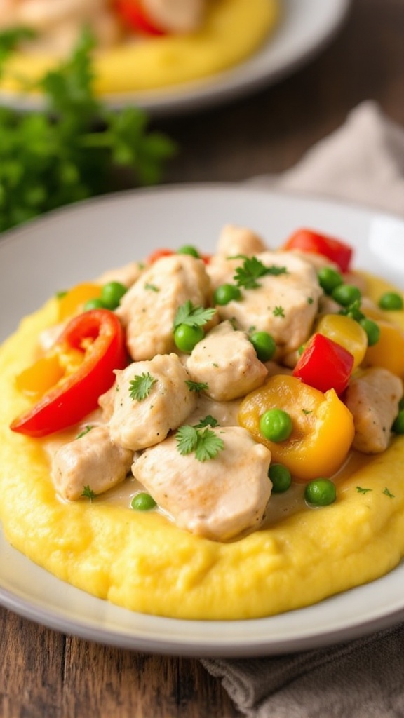 Creamy Chicken a la King Over Polenta